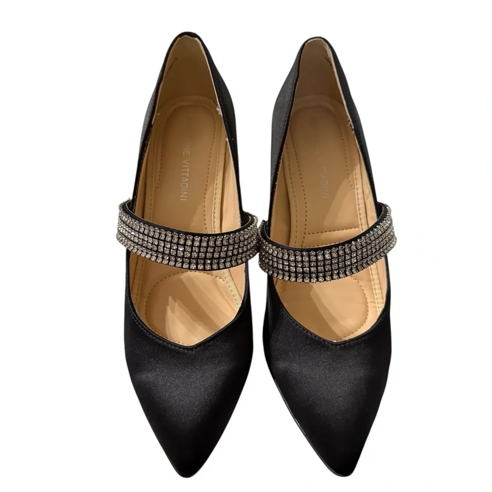 Adrienne Vittadini Notion Black Rhinestone Heels – Size 6